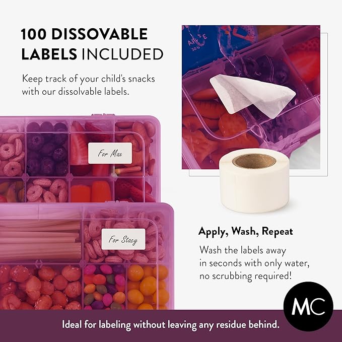 Large Kids Snack Box Containers Set of 2 -100 Labels, BPA-Free, Adjustable Compartments, Dishwasher Safe, Reusable Tray, Food Grade, Meal Prep Container, PARENT TESTED PARENT APPROVED AWARD (Purple)