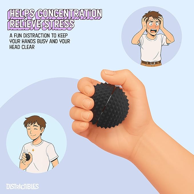 Round Spiked Sensory Fidget Clicker, Tactile Stimming Device with Mechanical Clicky Switches, Lanyard Attachment, Ideal for Pain Stim, ADHD, Autism & Stress Relief (Black, Large)