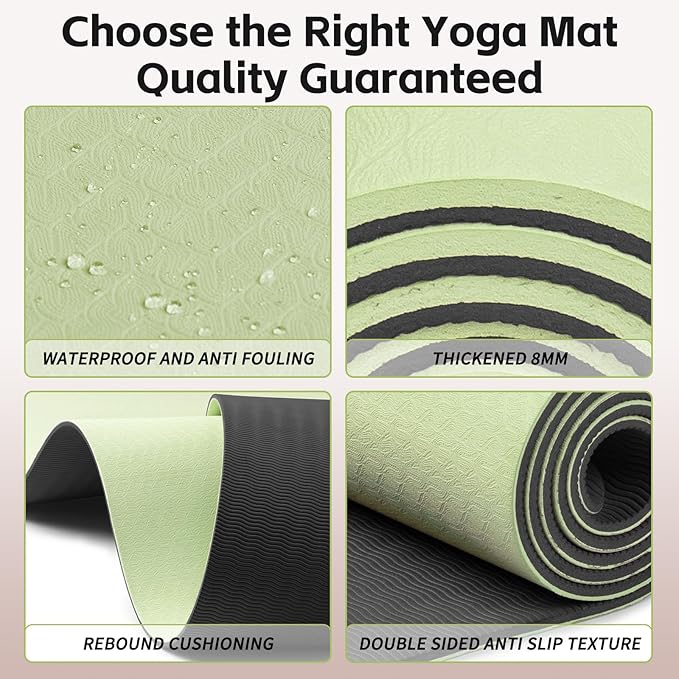 Yoga Mat 8mm Super Thick TPE Fitness Mat | SGS Certified | Non-Slip, Odorless & Tear-Resistant | Unisex with Strap | for Yoga, Pilates, Meditation & Home Workouts