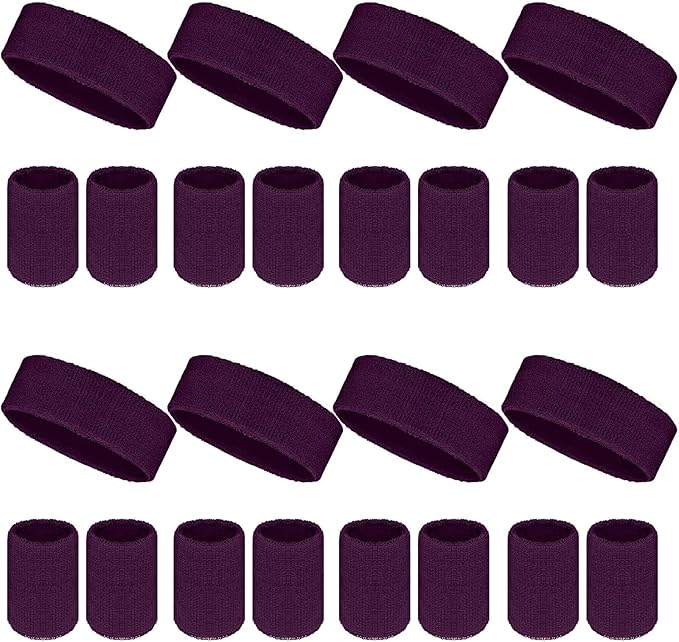 24 Pcs Neon Sweatbands Set Include 8 Pcs Sports Headband and 16 Pcs Cotton Wristbands 80s Neon Sweat Bands Bulk for Gym, Tennis, Basketball, Running, Exercise
