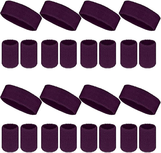 24 Pcs Neon Sweatbands Set Include 8 Pcs Sports Headband and 16 Pcs Cotton Wristbands 80s Neon Sweat Bands Bulk for Gym, Tennis, Basketball, Running, Exercise