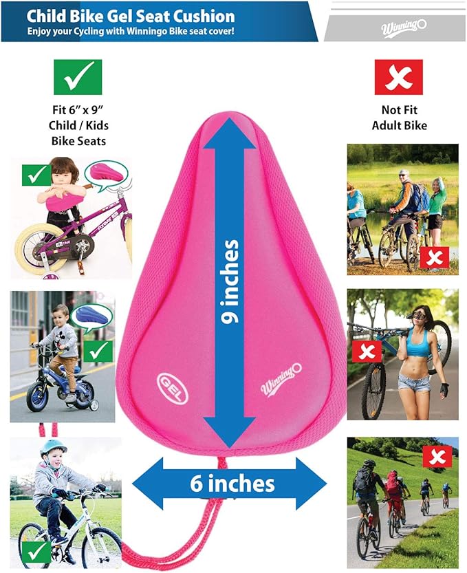 Gel Kids Bike Seat Cushion Cover, Anti-Slip Child Bike Seat Cover Comfortable Adjustable Small Bicycle Saddle Pad, 9'' X 6''