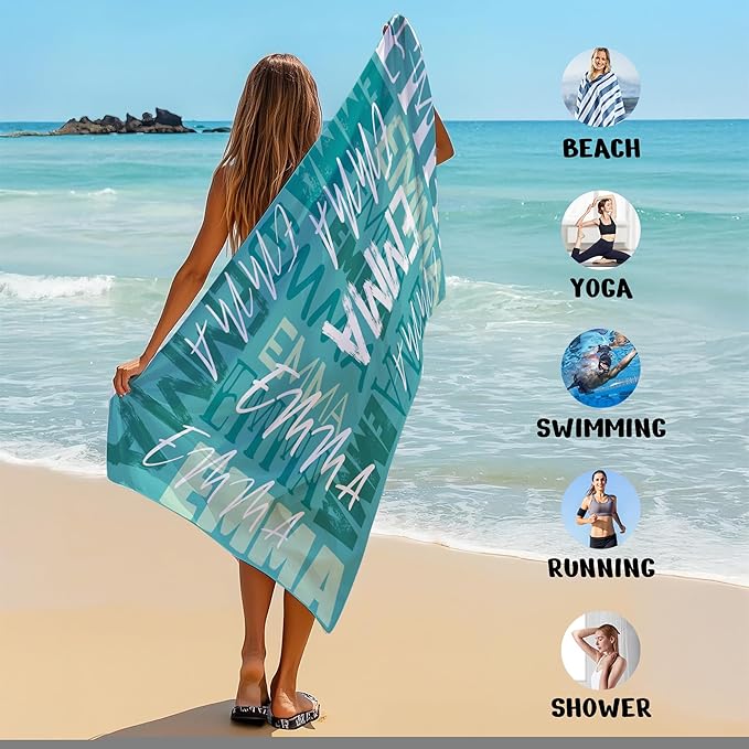 JML Personalized Beach Towel with Name, Custom Beach Towel with Name, Customized Microfiber Pool Towel, Quick Dry & Absorbent Swim Towel for Adult,Anniversary, Birthday, Summer Holiday,Vacation