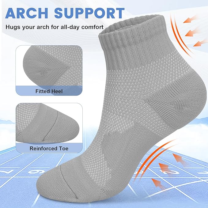 DHSO 7 Pairs Cushioned Ankle Compression Socks for Women Plantar Fasciitis Running Wicking Socks with Arch Support