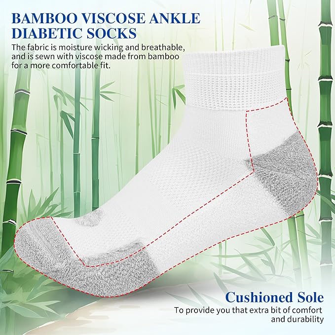 Diabetic Socks for Men,6 Pairs Ankle Mens Diabetic Socks,Diabetic Neuropathy Socks for Men 9-12