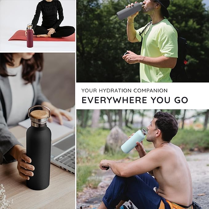 Bambaw Thermo Water Bottle 12 oz, Yellow Water Bottle, Insulated Water Bottle with Handle, Stainless Steel Water Bottle for School, BPA Free Water Bottle Screw Top, Metal Water Bottle – Yellow Beam