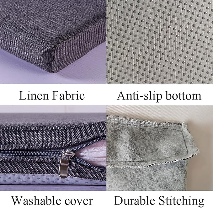 Piano Bench Cushion for Indoor Shoe Storage with Ties Non Slip Picnic Bench Pad for Kitchen Dining Table Seat 40 x14 inch,Dark Grey