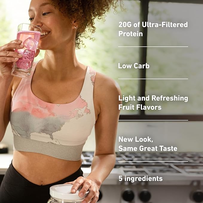 Isopure Clear Whey Isolate Protein Powder, Lactose Free, Gluten Free, Naturally Flavored, Mixed Berry, 20g Protein Per Serving, 14.1 Oz, 16 Servings (Packaging May Vary)