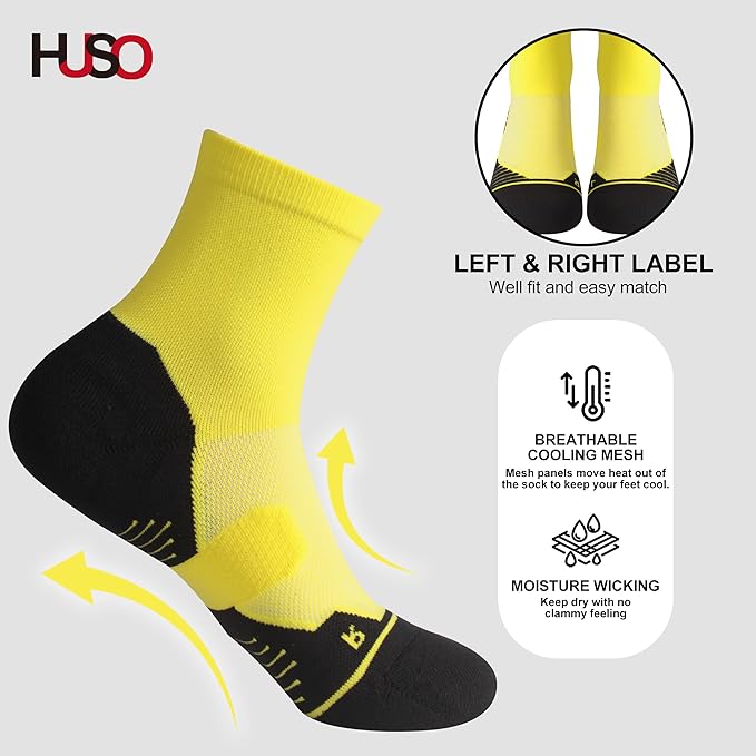HUSO Compression Ankle Running Socks: Athletic Socks for Men Women with Cushion,Work Hiking Basketball Sport Socks 3 Pairs