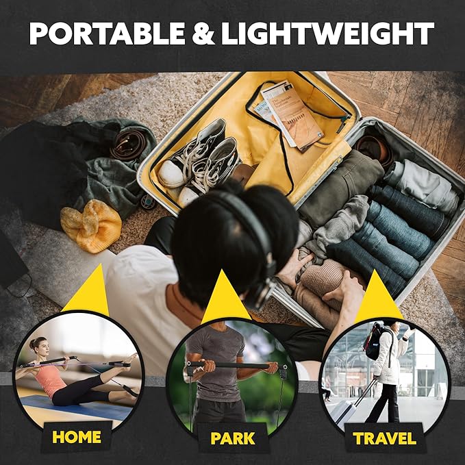 Portable Resistance Band Bar - Steel Resistance Bar for Resistance Bands - Resistance Bar for Working Out - Dual Cable Machine Bar - Straight Bar Cable Attachment - Adjustable from 38" to 26"