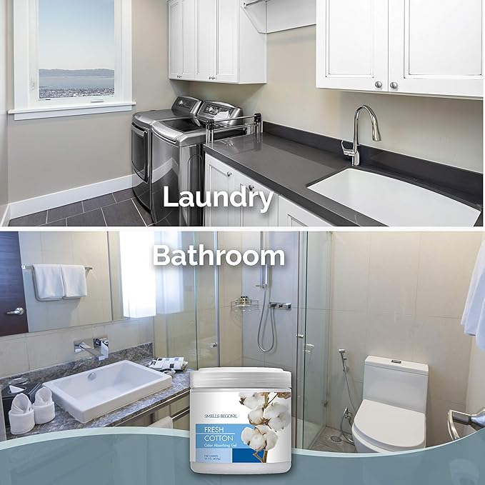 SMELLS BEGONE Air Freshener Odor Absorber Gel - 15 oz, Pack of 2 - Absorbs and Eliminates Odor in Pet Areas, Bathrooms, Cars, & Boats - Made with Essential Oils - Fresh Cotton Scent