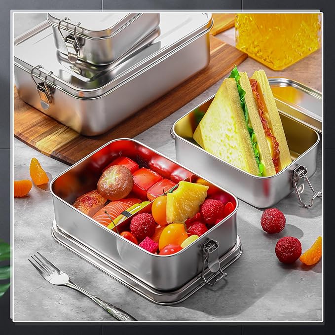 Umigy 5 Pcs Stainless Steel Food Containers Metal Bento Lunch Box Stainless Steel Food Storage Containers, Lockable Clips to Leak Proof, Reusable Dishwasher Snack Boxes for Work, Picnic (5 Sizes)