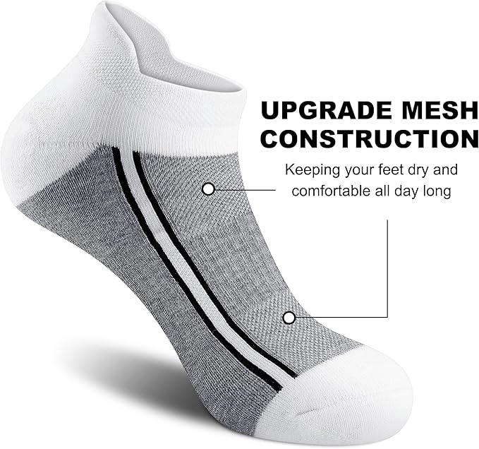 Gonii Men's Running Athletic Ankle Socks - Thick Cushioned Low Cut Socks (5 Pairs)