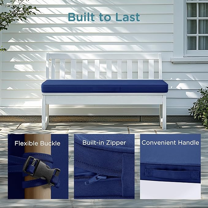 Codi Outdoor Bench Cushion 42 inch, Double Waterproof Patio Furniture Cushions Replacement for Swing, Porch, Couch, 42x18x3'', Navy