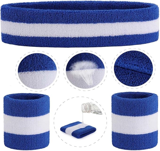 ONUPGO 6 Pieces Sweatbands Set - Sports Headbands Wristbands for Men & Women,Cotton Terry Cloth Sweatband for Tennis,Basketball,Gym,Working Out - Moisture Wicking Elasticity