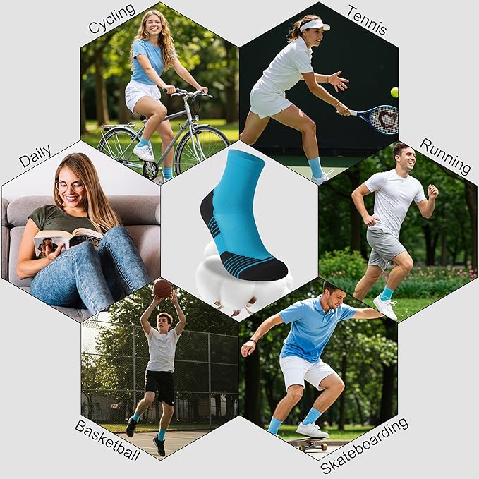 HUSO Compression Ankle Running Socks: Athletic Socks for Men Women with Cushion,Work Hiking Basketball Sport Socks 3 Pairs