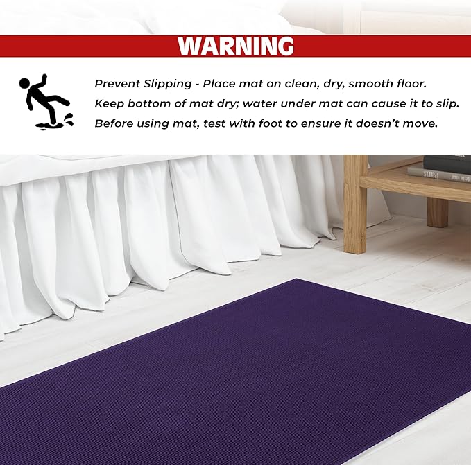 Cotton Paradise 100% Cotton Non Slip Bath Mats for Bathroom, 17x24 inch Soft Absorbent Quick Dry Machine Washable Floor Bath Mat, Purple