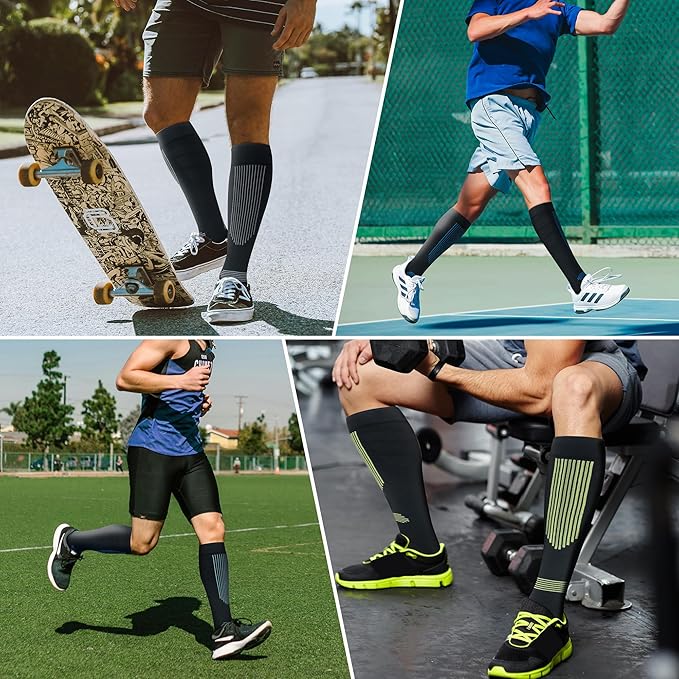 fenglaoda Compression Socks Women Men 4 Pairs, Knee High Support Socks for Running, Sports, Travel, Flight, Nurse
