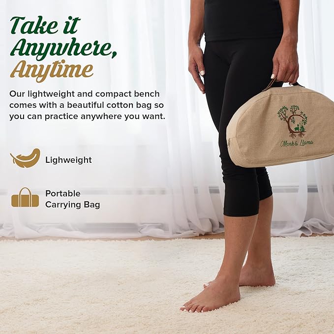 Monk & Llama Meditation Bench - Foldable, Ergonomic, Bamboo Kneeling Stool— Perfect Seiza Bench Meditation Stool Chair for Prayer & Travel - Deeper & Enjoyable Sessions