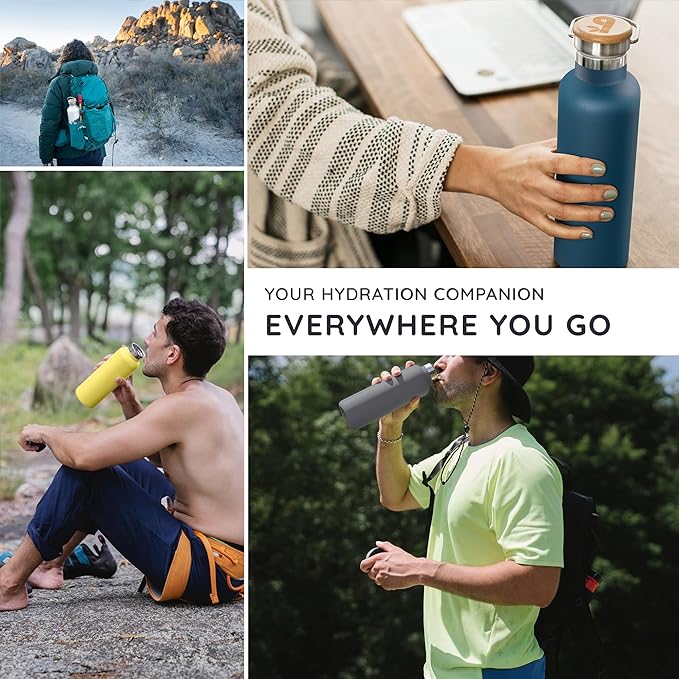 Bambaw Thermo Water Bottle 16 oz, Light Blue Water Bottle Stainless Steel, Insulated Water Bottle with Handle, Portable Water Bottle, Hot Water Bottle, Stainless Steel Water Bottle – Ice Blue