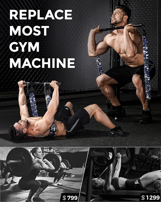 INNSTAR Resistance Bands Bar Exercise Bands Attachment 38" Black Max Load 800lb for Home Gym Workout Full Body Workout Power Lifting Fitness Bar