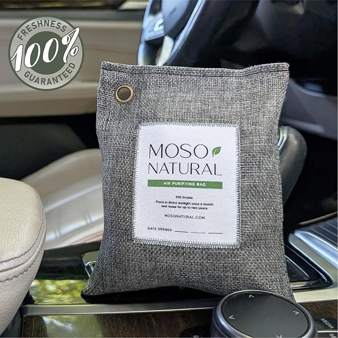 Moso Natural Air Purifying Bag 200g (2 Pack) Bamboo Charcoal Odor Absorber for Home & Car | Closet Odor Eliminator, Small Room Deodorizer & Car Air Freshener | Long Lasting Charcoal Bags Cover 90sqft