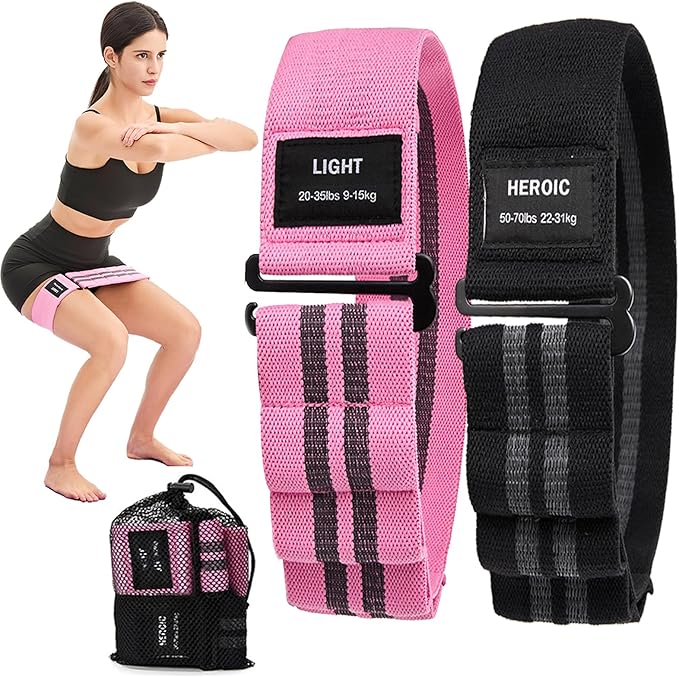 Adjustable Fabric Resistance Bands for Squats, Glutes & Legs – 5 Levels of Customizable Size, Width & Tension, Non-Slip Booty Bands for Men and Women, Pilates & Yoga Workouts(Medium)