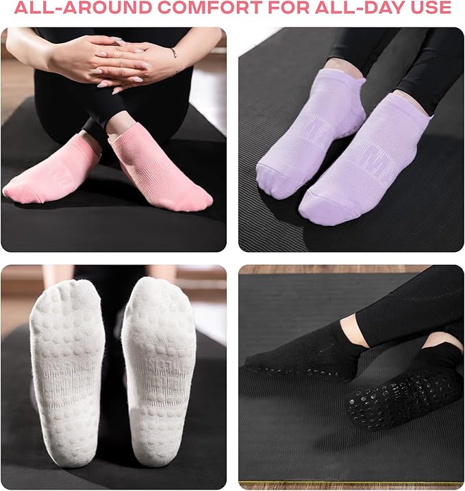 CoolMate Pilates Socks with Grips for Women, Yoga Socks, Crew Non Slip Women for Workout, Barre, Pilates Gifts