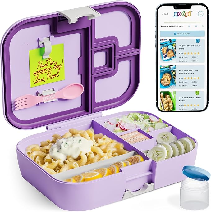 YOOPI Bento Box for Kids, Leak-Proof, BPA-Free School Bento Lunch Box Containers with Compartments. Online Healthy Meal Planning, Durable, Easy-Clean, Eco-Friendly Lunchbox for Girls (Lilach)