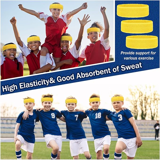 Libima 24 Pcs Kids Sports Headbands - Elastic Cotton Terry Sweatbands for Boys' Sports & Team Activities