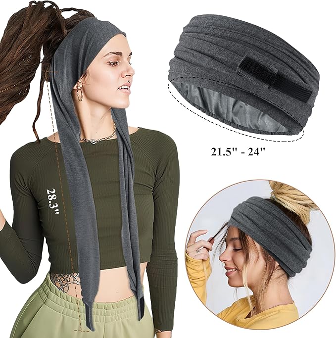 Satin Lined Open Turban Headband Mens Sweatband Sports Headband for Running,Cycling,Basketball,Yoga,Fitness Workout Stretchy Unisex Hairband