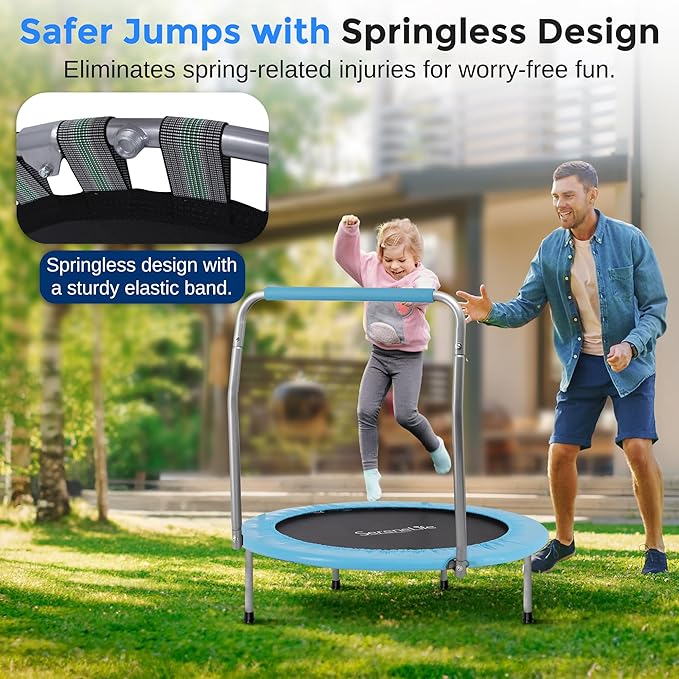 SereneLife 36/40" Foldable Mini Trampoline - Compact Fitness Trampoline for Kids Adults, Exercise Rebounder with Foam Handle, Indoor/Garden Workout Equipment, Max Load 150/220 lbs
