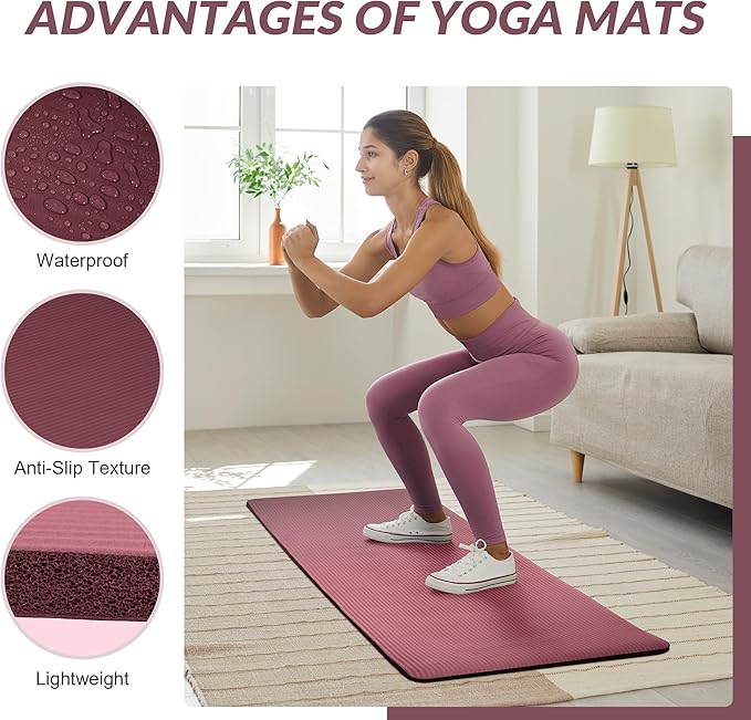 Quality Exercise Yoga Mat, 1/2-Inch Thick High-Density Foam for Full-body workout, Anti-Tear and non-slip Surface, Includes Carry Strap for Home & Studio Workouts,Multiple Options