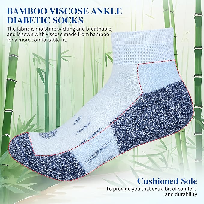 Diabetic Socks for Men,6 Pairs Ankle Mens Diabetic Socks,Diabetic Neuropathy Socks for Men 9-12