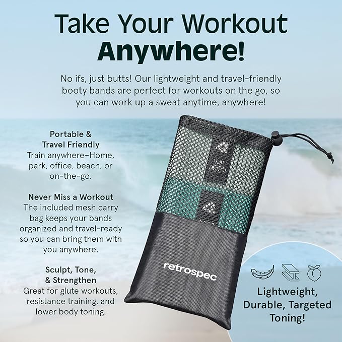 Retrospec Engage Booty Bands Resistance Band Set for Working Out & Exercise - Lightweight & Portable for Men & Women