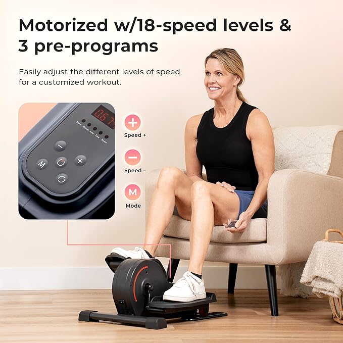 Sunny Health & Fitness Sitting Under Desk Pedal Exerciser, Portable Training Machine for Senior Exercise, Home Workout Elliptical & Bike, Optional Free SunnyFit App Connection, Motorized, or in Pink