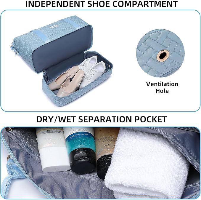 Duffle Bag for Travel, Weekender Bag with Shoe Compartment, Carry On Overnight Bag for Women with Toiletry Bag, Gym Bag with Wet Pocket, Hospital Bags for Labor and Delivery Beige