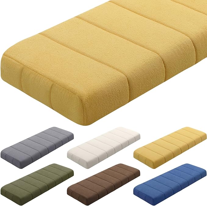 Wenqik Bench Cushion 42x16x4 Inch for Indoor Outdoor Furniture Tufted Thicken Bay Window Seat Cushion Non Slip Waterproof Dining Piano Bench Pad Pillow Anti Cat Scratch for Patio Porch Swing, Yellow