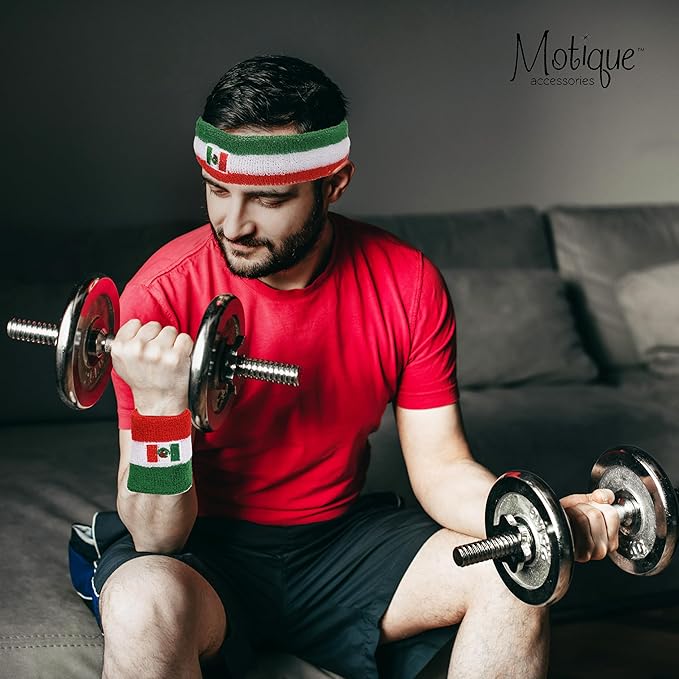 Striped Sweatband Set - Sport Sweat Band and Wristband