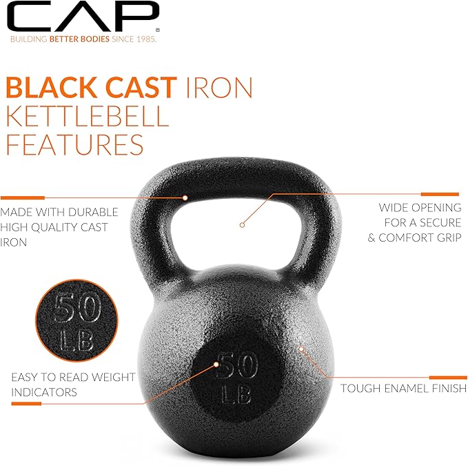 CAP Barbell Black Cast Iron Kettlebell Single or Set | 10-80 Lbs