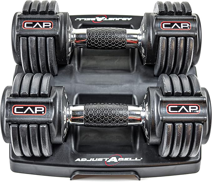 CAP Barbell ADJUSTABELL Adjustable Round Dumbbell Weights - Singles & Pairs | 12.5 lb, 25 lb & 55 lb | Multiple Handle Options