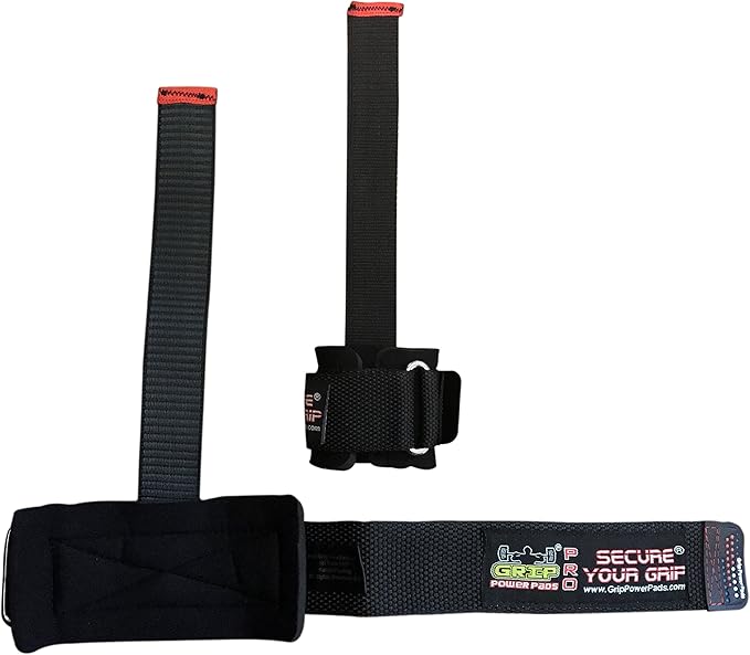 Heavy Duty Lifting Straps Neoprene Padded 1 Pair Wrist Wraps & Rubbery Grip Support Straps with Cotton Coated Rubber on One Side