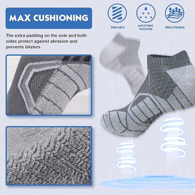 Hylaea Athletic Running Socks Cushion Padded Moisture Wicking Low Cut