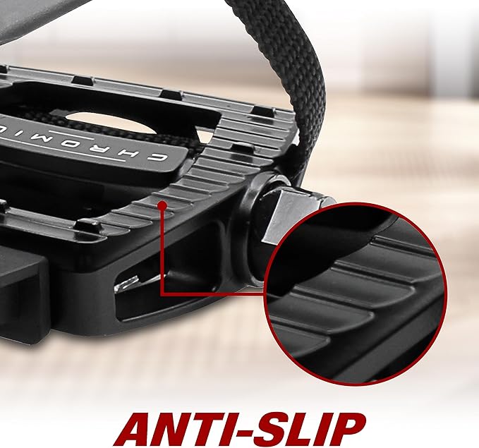 BV Bike Pedals Shimano SPD/Look Delta Compatible 9/16'' with Toe Clips - Peloton Pedals for Regular Shoes - Toe Cages for Peloton Bike - Exercise Bike Pedals - Universal Fit Bicycle Pedal