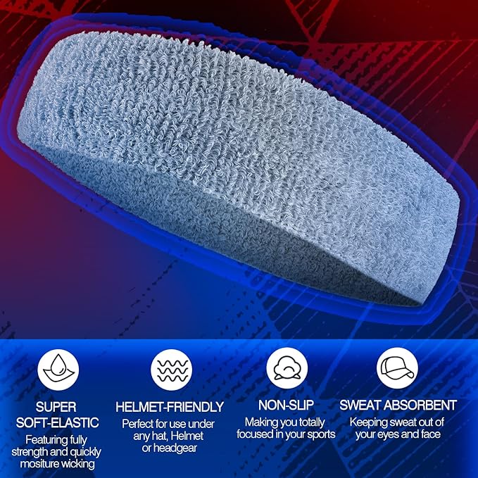 Sweatbands Sports Headband for Men & Women, Moisture Wicking Hairband Athletic Towel Headbands Cotton Head Sweat Bands for Running, Cycling, Yoga, Spa