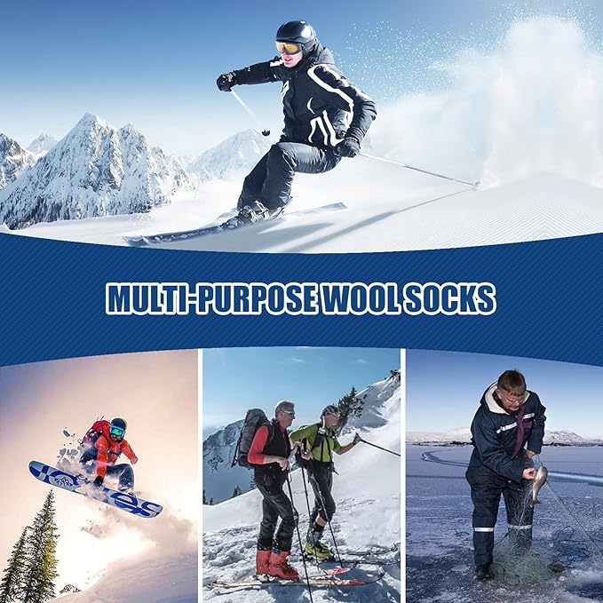 Caudblor Men's Merino Wool Hiking Socks-Thermal Warm Crew Winter Ankle for Trekking,Cycling,Multi Performance,4 Pack