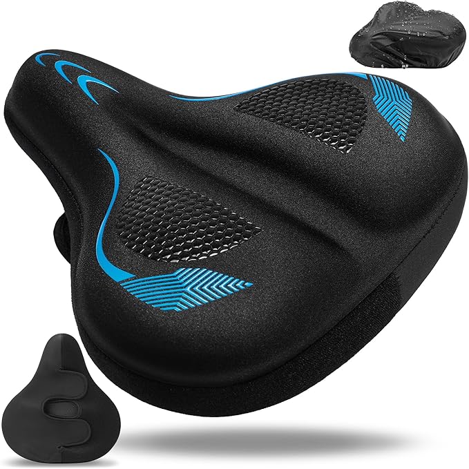 Gel Bike Seat Cushion, Soft Gel Padded Bicycle Seat Cover for Men & Women Comfort, Extra Padding Cycle Seat Cushion for Peloton, Stationary Exercise Bike, Beach Cruiser, Ebike, MTB, Road Bicycle