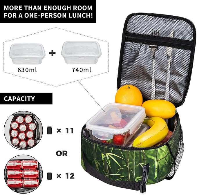 Forest Print Insulated Lunch Box Gifts for Kids Adults Tree and Leaf Nature Inspired Design Reusable Portable Lunchbox Cooler Lunchbag for Work Picnic School Travel or Hiking