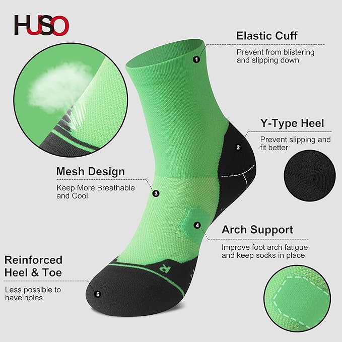 HUSO Compression Ankle Running Socks: Athletic Socks for Men Women with Cushion,Work Hiking Basketball Sport Socks 3 Pairs