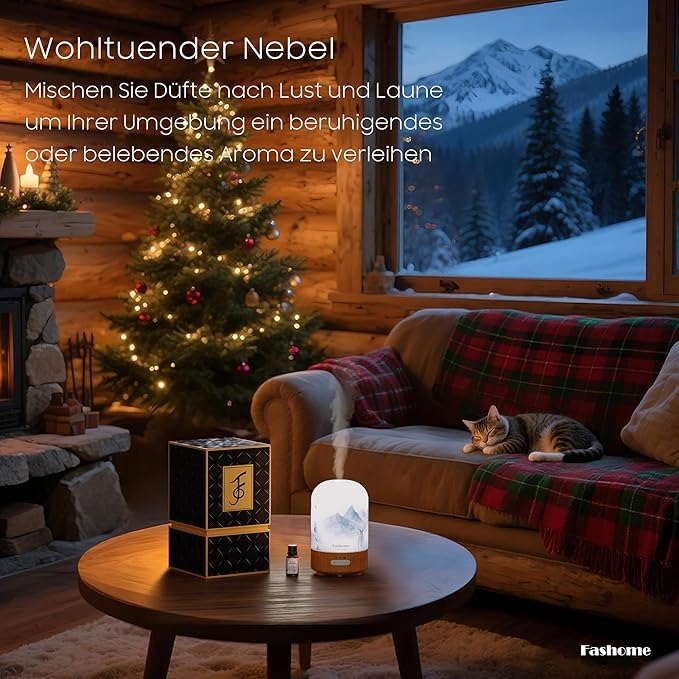 Essential Oil Diffuser with Lavender Oil, 100ml Ultrasonic Aromatherapy Humidifier, 6 in 1 Scent Vaporizer with Timer and Auto-Off (Winter-Lavender)